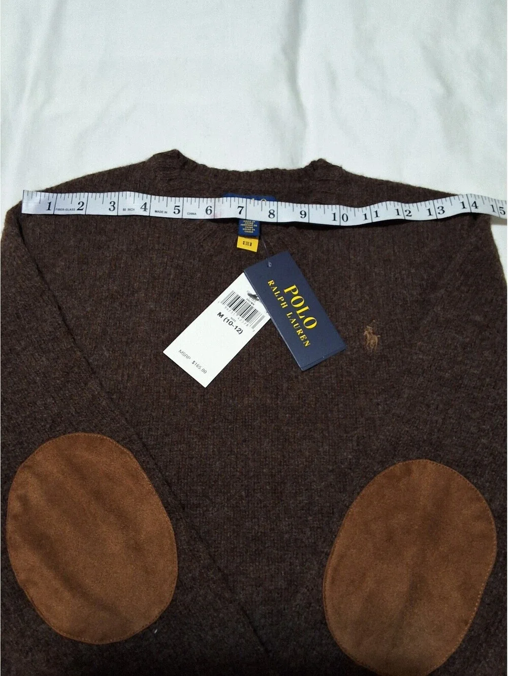 Polo Ralph Lauren Boy's Brown Wool Crewneck Sweater with Elbow Patches Size M